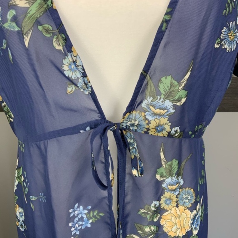 JANETCHUNG tie front long cardigan floral print - Picture 4 of 14